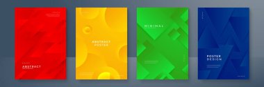 Fotoğraf arkaplanı için gradyan geometrik elementler ve boşluk içeren modern tasarım poster broşürü kapak şablonu koleksiyonu