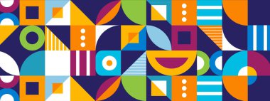 Asgari duvar resmi dokusu. İskandinav. Geometrik mozaik parmak izi. 50 'ler, 60' lar, eski duvar kağıtları. Geometrik mozaik, Bauhaus deseni. Modern geometri figürü, şekil. Bauhaus. Geometrik mozaik. Vektör illüstrasyonu