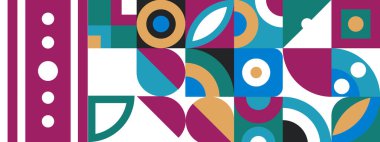 Yaratıcı soyut şekillere sahip renkli geometrik kusursuz desenli çizimler. Modern İskandinav tarzı arka plan baskısı. Modaya uygun parlak semboller ve minimalist şekil, doku, geometrik kolaj.