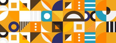 Soyut Geometrik Desen Sanatı. Retro renkli arka plan. Renkli geometrik şekilli şebeke. Modern tanıtım broşürü, arkaplan, broşür, model.