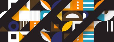 Yaratıcı soyut şekillere sahip renkli geometrik kusursuz desenli çizimler. Modern İskandinav tarzı arka plan baskısı. Modaya uygun parlak semboller ve minimalist şekil, doku, geometrik kolaj.