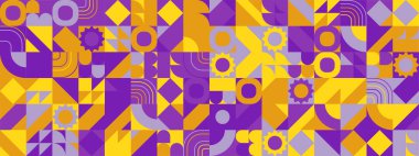 Sarı turuncu ve mor renkli modern geometrik bayrak.