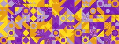 Sarı turuncu ve mor renkli modern geometrik bayrak.