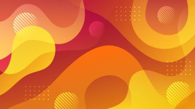 Akışkan gradyan arka plan vektörü. Turuncu sarı renkli, canlı organik şekilli ve sıvı renkli şirin ve minimal tarz posterler. Sosyal medya için modern duvar kağıdı tasarımı, idol posteri, afiş, broşür.