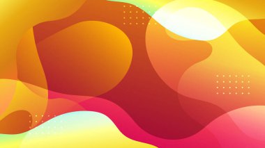 Soyut turuncu sarı yeşil, sıvı dalgalı şekiller fütüristik afişler. Parlak retro dalga vektör arkaplanı