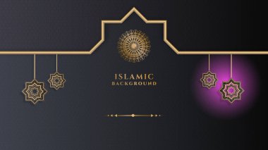 Lüks Ramazan Kareem geçmişi siyah ve altın mandala desenli, sınır, hilal ay, fener, Arap desenli ve kaligrafili. Gerçekçi vektör illüstrasyonu