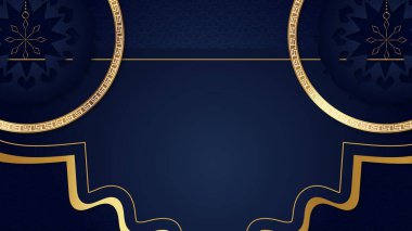 Ramazan kareem geleneksel İslami festival dini web arkaplan pankartı. Hilal ay, fener, yıldız ve Arap desenli ve kaligrafili bayram arkaplanı