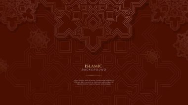 Arap süslemeleri ve cami desenli bej pastel, yumuşak, kahverengi ramazan arkaplanı. Sunum tasarımı, el ilanı, sosyal medya kapağı, web afişi, tebrik kartı için vektör illüstrasyonu