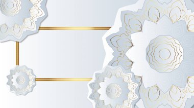 Ramazan Kareem kart geçmişini kutluyor. Ramazan 'da İslami bayram davetiyeleri, hilal şeklinde altın koleksiyonu, el yazması mektuplar ve camii. Vektör illüstrasyonu.