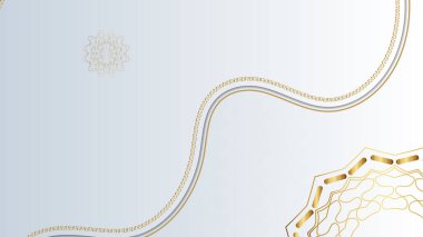 Ramazan Kareem kart geçmişini kutluyor. Ramazan 'da İslami bayram davetiyeleri, hilal şeklinde altın koleksiyonu, el yazması mektuplar ve camii. Vektör illüstrasyonu.