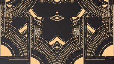 Gradyan sanat deco arka planı, siyah ve altın çizgili. Düz altın çizgili tasarım sanat deco arkaplanı