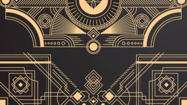 Gradyan sanat deco arka planı, siyah ve altın çizgili. Düz altın çizgili tasarım sanat deco arkaplanı