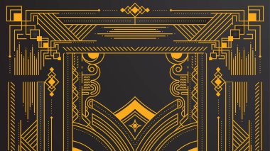 Gradyan sanat deco arka planı, siyah ve altın çizgili. Düz altın çizgili tasarım sanat deco arkaplanı