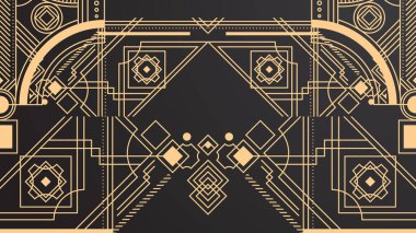 Gradyan sanat deco arka planı, siyah ve altın çizgili. Düz altın çizgili tasarım sanat deco arkaplanı