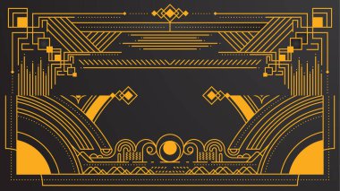 Gradyan sanat deco arka planı, siyah ve altın çizgili. Düz altın çizgili tasarım sanat deco arkaplanı