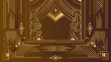 Art deco arka planı. Altın Davetiye Kart Tasarım Vektörü. Soyut geometri çerçevesi ve şablon arka planı. Düğün davetiyesi, kapak, VIP kartı, baskı, poster ve duvar kağıdı için kullan. Vektör illüstrasyonu.