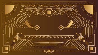Art deco arka planı. Altın Davetiye Kart Tasarım Vektörü. Soyut geometri çerçevesi ve şablon arka planı. Düğün davetiyesi, kapak, VIP kartı, baskı, poster ve duvar kağıdı için kullan. Vektör illüstrasyonu.
