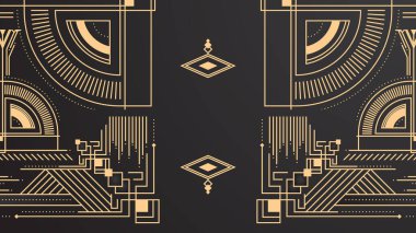 Gradyan sanat deco arka planı, siyah ve altın çizgili. Düz altın çizgili tasarım sanat deco arkaplanı