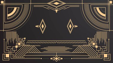 Gradyan sanat deco arka planı, siyah ve altın çizgili. Düz altın çizgili tasarım sanat deco arkaplanı