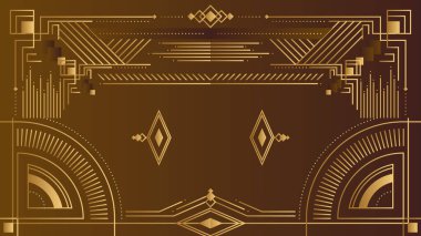 Art deco arka planı. Altın Davetiye Kart Tasarım Vektörü. Soyut geometri çerçevesi ve şablon arka planı. Düğün davetiyesi, kapak, VIP kartı, baskı, poster ve duvar kağıdı için kullan. Vektör illüstrasyonu.