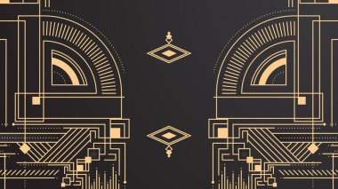 Gradyan sanat deco arka planı, siyah ve altın çizgili. Düz altın çizgili tasarım sanat deco arkaplanı