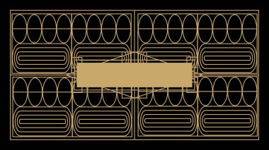 Koyu siyah arka planda altın renkli deco paneller. Antika palet sanat deco duvar kağıdı deseni vektörü