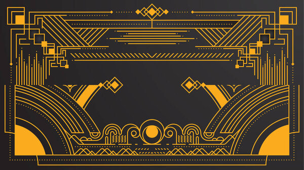 Gradient art deco background with black and golden line. Flat gold line pattern design art deco background