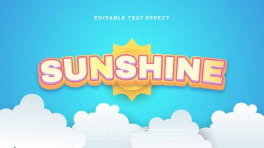 Mavi beyaz ve sarı güneş ışığı 3D düzenlenebilir metin efekti - yazı tipi. Yaz metin biçimi etkisi