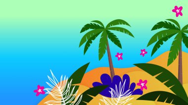 Yaz sezonu için renkli vektör arkaplanı. Bitkisel hayata sahip gerçekçi yaz arkaplanı