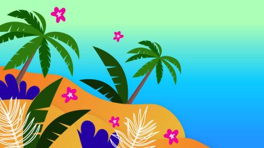 Renkli yaz arkaplan çizimi. Bitkisel hayata sahip gerçekçi yaz arkaplanı