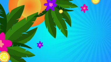 Yaz sezonu için renkli vektör arkaplanı. Bitkisel hayata sahip gerçekçi yaz arkaplanı