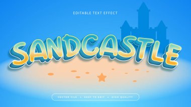 Mavi bej ve turuncu kumdan kale 3D düzenlenebilir metin efekti - yazı tipi. Yaz metin biçimi etkisi