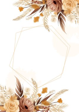 Kahverengi bej ve turuncu modern moda vektör tasarım çerçevesi. Arkaplan sonbahar boho şablonu