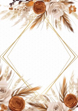 Kahverengi bej ve beyaz modern moda vektör tasarımı çerçevesi. Arkaplan sonbahar boho şablonu