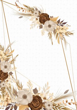 Kahverengi bej ve beyaz flora ve çiçekli modern arka plan şablonu