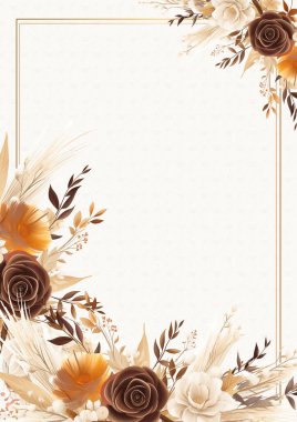 Kahverengi bej ve beyaz davetiye arkaplan çiçekli suluboya resim