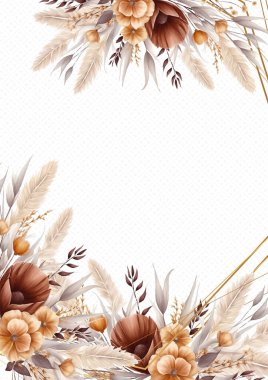 Kahverengi bej ve beyaz flora ve çiçekli modern arka plan şablonu