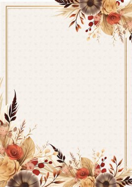 Kahverengi bej ve beyaz suluboya el boyası arkaplan şablonu Davetiye ve çiçek ile birlikte