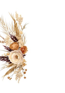 Kahverengi beyaz ve bej vektör çerçevesi bitki örtüsü ve çiçek desenli arka plan