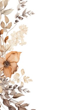 Kahverengi beyaz ve bej renkli modern arkaplan çiçekli suluboya davetiyesi