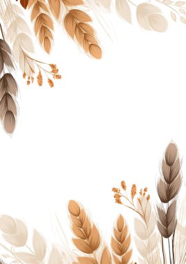 Kırsal, çiçekli duvar kağıdı arka planı. Kenarında çiçekler olan bir poster. Kahverengi bej ve beyaz flora ve çiçekli modern arka plan şablonu