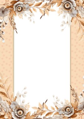 Kahverengi beyaz ve bej renkli modern arkaplan çiçekli suluboya davetiyesi