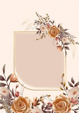 Kahverengi beyaz ve bej davetiye arkaplan çiçekli suluboya resim