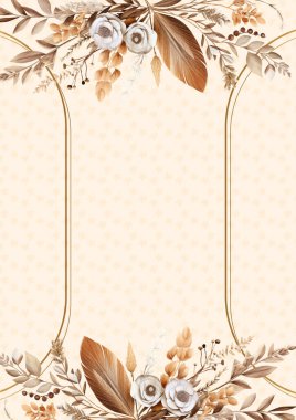 Kahverengi beyaz ve bej davetiye arkaplan çiçekli suluboya resim