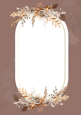 Kahverengi bej ve beyaz modern arka plan davetiye şablonu bitki ve çiçekli