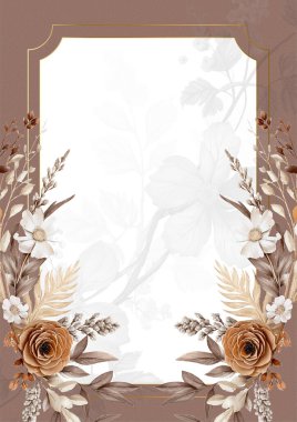 Kahverengi ve bej renkli modern moda vektör tasarımı çerçevesi. Arkaplan sonbahar boho şablonu