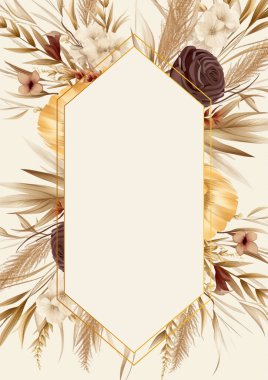 Kahverengi ve bej renkli modern arka plan davetiye şablonu çiçek ve flora