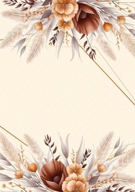 Kahverengi beyaz ve bej vektör gerçekçi altın renkli çiçek ve flora davetiyesi