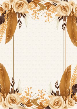 Kahverengi beyaz ve bej renkli modern arkaplan çiçekli suluboya davetiyesi