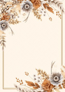 Kahverengi beyaz ve bej renkli modern arkaplan çiçekli suluboya davetiyesi